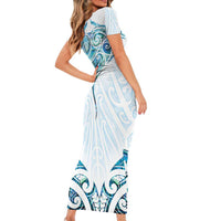 New Zealand Manta Ray Tattoo Family Matching Short Sleeve Bodycon Dress and Hawaiian Shirt Aotearoa Maori Haehae Paua Shell LT14 - Polynesian Pride