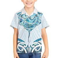 New Zealand Manta Ray Tattoo Family Matching Short Sleeve Bodycon Dress and Hawaiian Shirt Aotearoa Maori Haehae Paua Shell LT14 Son's Shirt White - Polynesian Pride