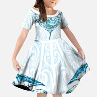 New Zealand Manta Ray Tattoo Family Matching Summer Maxi Dress and Hawaiian Shirt Aotearoa Maori Haehae Paua Shell LT14 Daughter's Dress White - Polynesian Pride