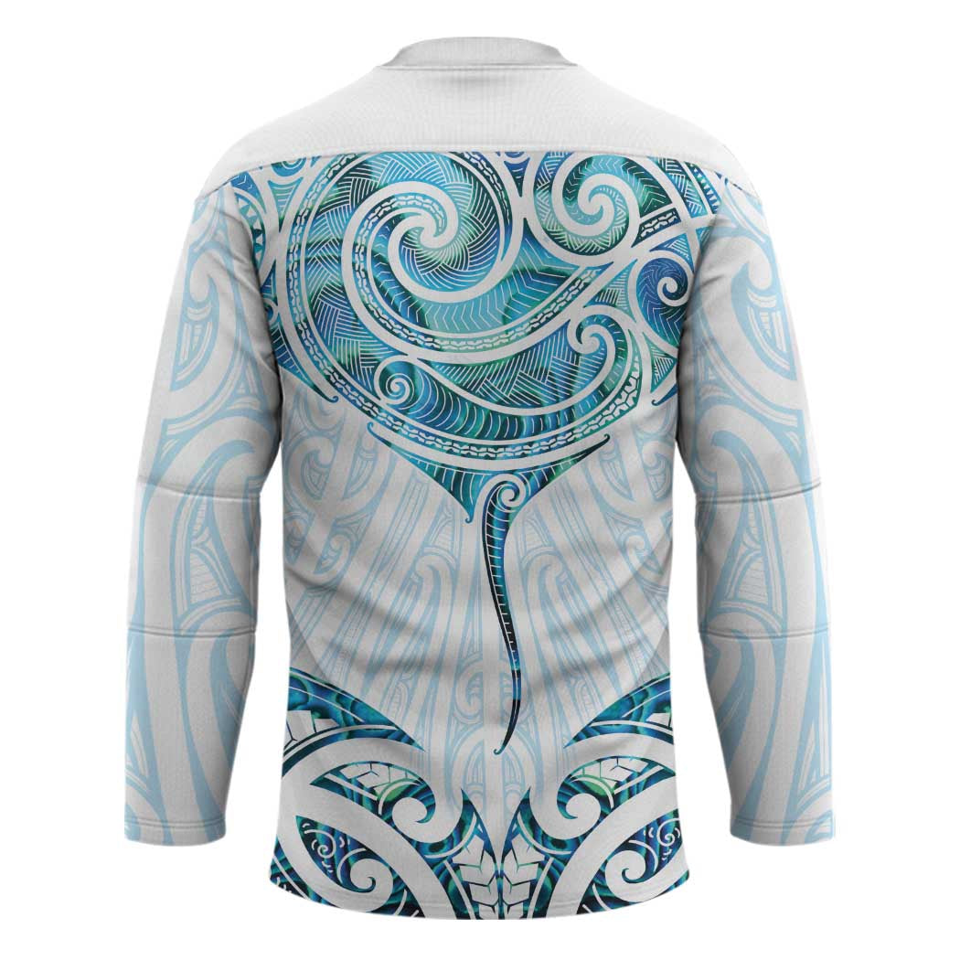 New Zealand Manta Ray Tattoo Hockey Jersey Aotearoa Maori Haehae Paua Shell LT14 - Polynesian Pride