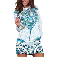 New Zealand Manta Ray Tattoo Hoodie Dress Aotearoa Maori Haehae Paua Shell LT14 White - Polynesian Pride