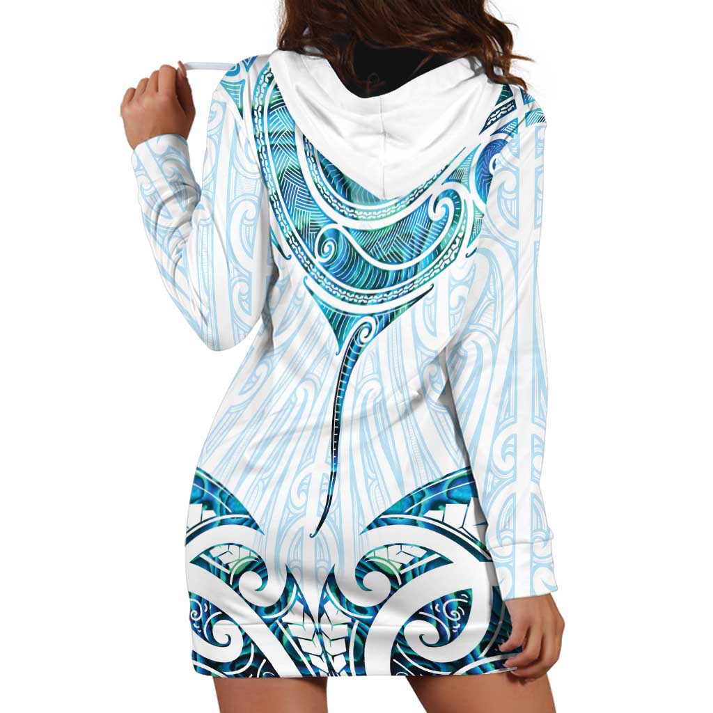 New Zealand Manta Ray Tattoo Hoodie Dress Aotearoa Maori Haehae Paua Shell LT14 - Polynesian Pride