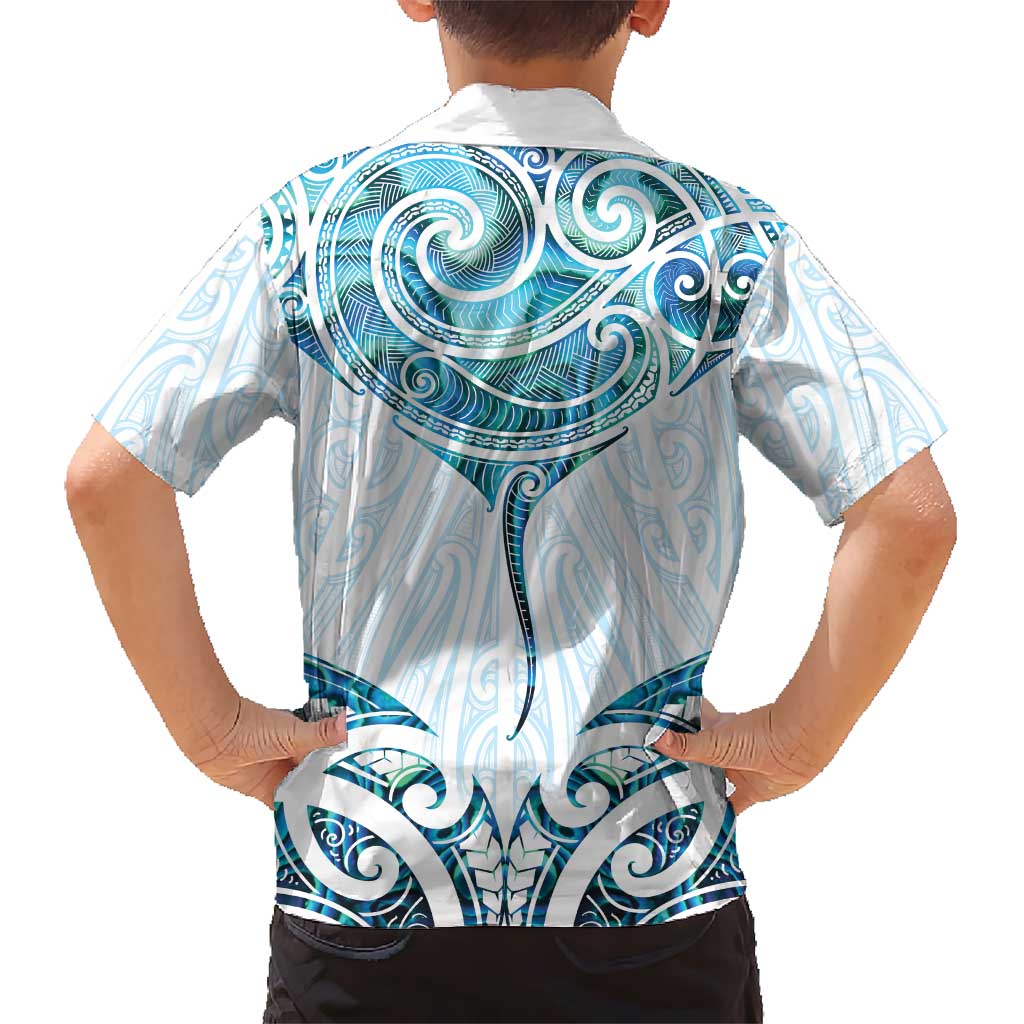 New Zealand Manta Ray Tattoo Kid Hawaiian Shirt Aotearoa Maori Haehae Paua Shell LT14 - Polynesian Pride