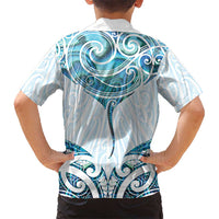 New Zealand Manta Ray Tattoo Kid Hawaiian Shirt Aotearoa Maori Haehae Paua Shell LT14 - Polynesian Pride