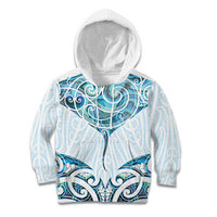 New Zealand Manta Ray Tattoo Kid Hoodie Aotearoa Maori Haehae Paua Shell LT14 Hoodie White - Polynesian Pride