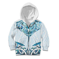 New Zealand Manta Ray Tattoo Kid Hoodie Aotearoa Maori Haehae Paua Shell LT14 Zip Hoodie White - Polynesian Pride
