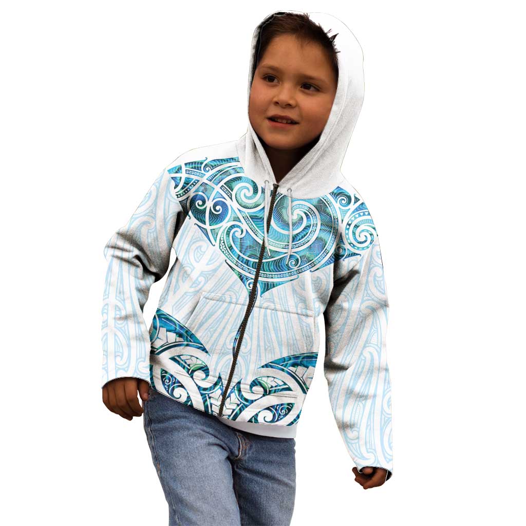 New Zealand Manta Ray Tattoo Kid Hoodie Aotearoa Maori Haehae Paua Shell LT14 - Polynesian Pride