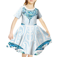 New Zealand Manta Ray Tattoo Kid Short Sleeve Dress Aotearoa Maori Haehae Paua Shell LT14 - Polynesian Pride