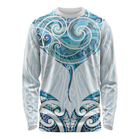 New Zealand Manta Ray Tattoo Long Sleeve Shirt Aotearoa Maori Haehae Paua Shell LT14 Unisex White - Polynesian Pride