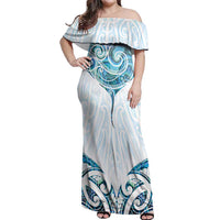 New Zealand Manta Ray Tattoo Off Shoulder Maxi Dress Aotearoa Maori Haehae Paua Shell LT14 Women White - Polynesian Pride