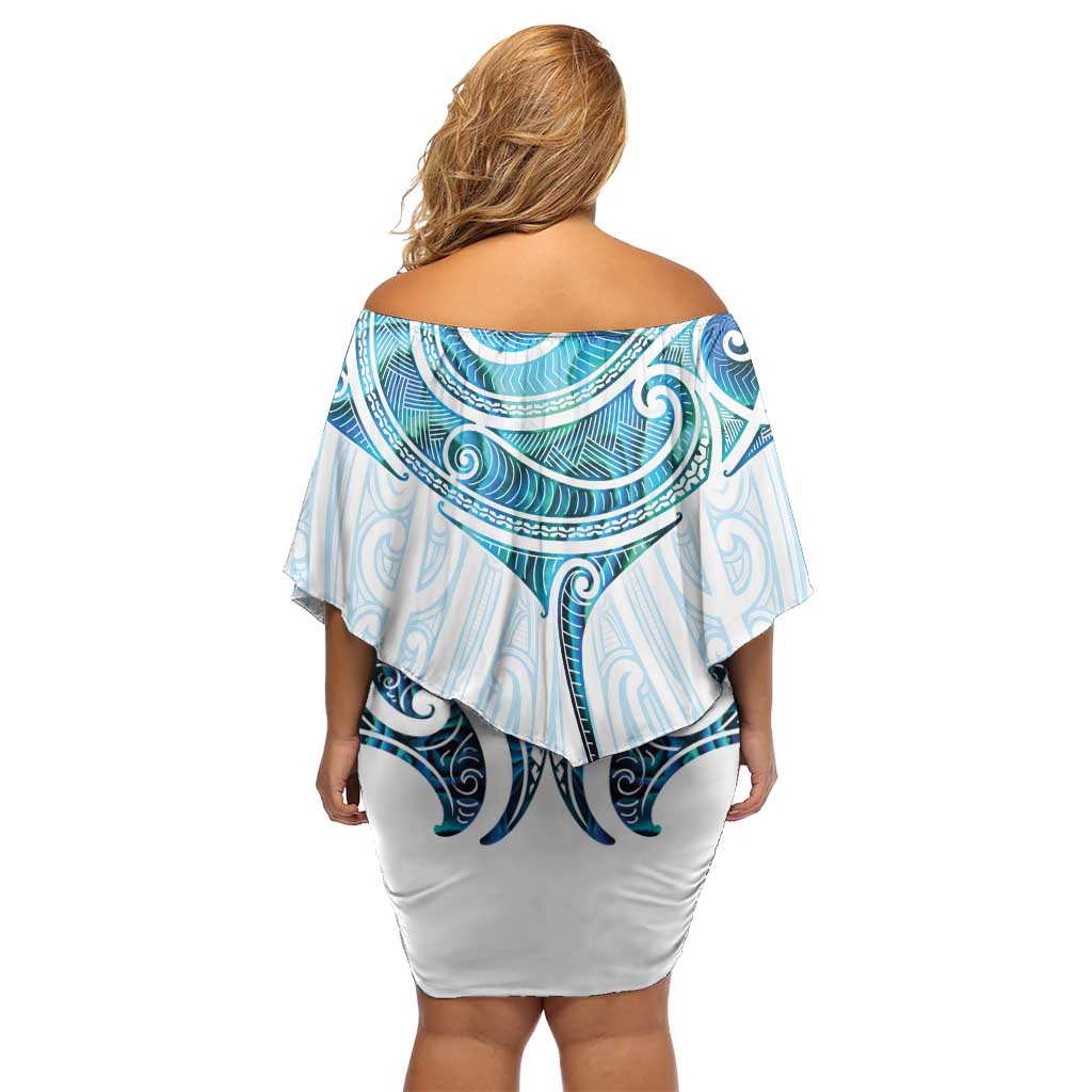 New Zealand Manta Ray Tattoo Off Shoulder Short Dress Aotearoa Maori Haehae Paua Shell LT14 - Polynesian Pride