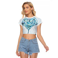 New Zealand Manta Ray Tattoo Raglan Cropped T Shirt Aotearoa Maori Haehae Paua Shell LT14 Female White - Polynesian Pride