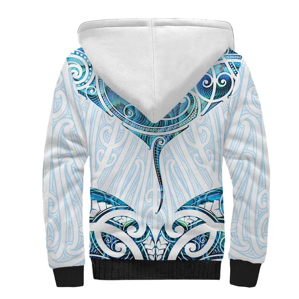 New Zealand Manta Ray Tattoo Sherpa Hoodie Aotearoa Maori Haehae Paua Shell LT14 - Polynesian Pride