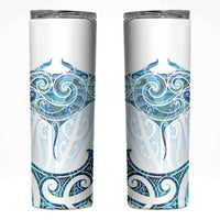 New Zealand Manta Ray Tattoo Skinny Tumbler Aotearoa Maori Haehae Paua Shell LT14 White - Polynesian Pride
