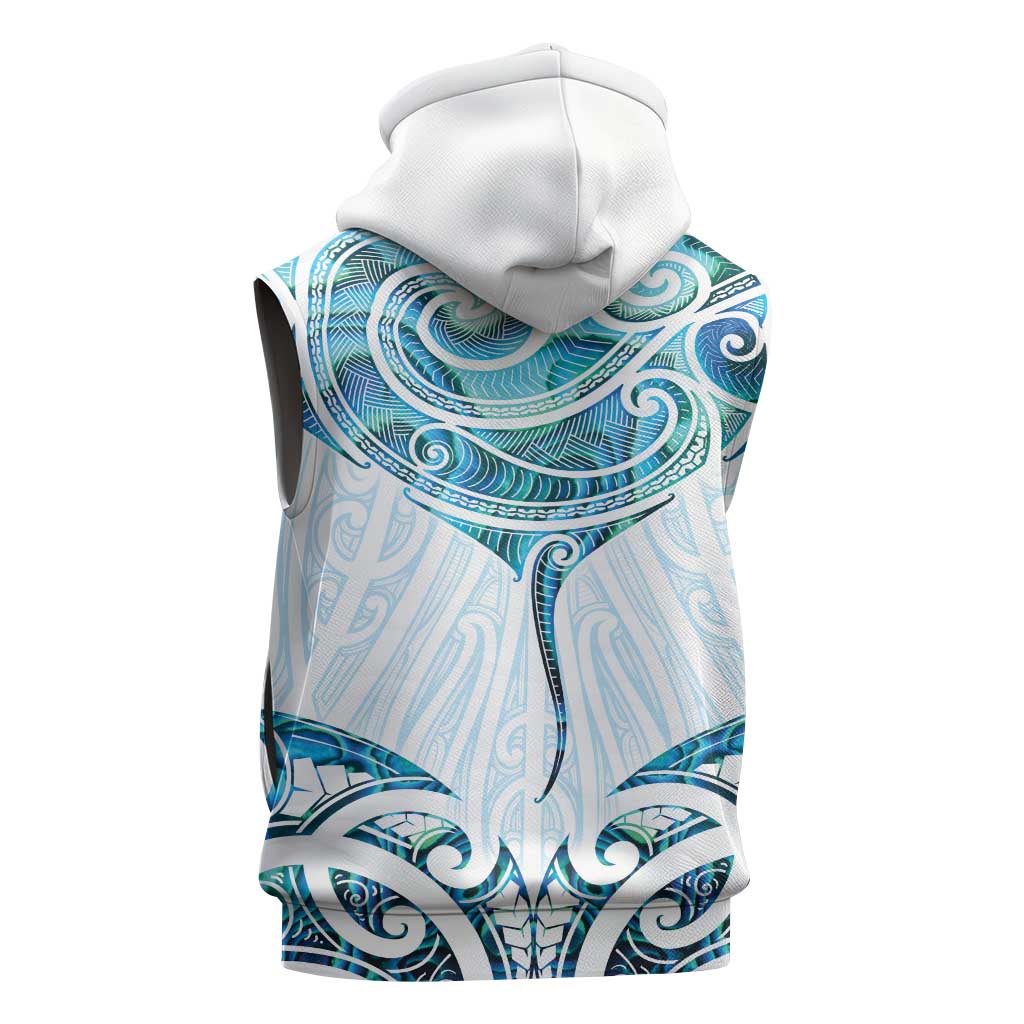 New Zealand Manta Ray Tattoo Sleeveless Hoodie Aotearoa Maori Haehae Paua Shell LT14 - Polynesian Pride