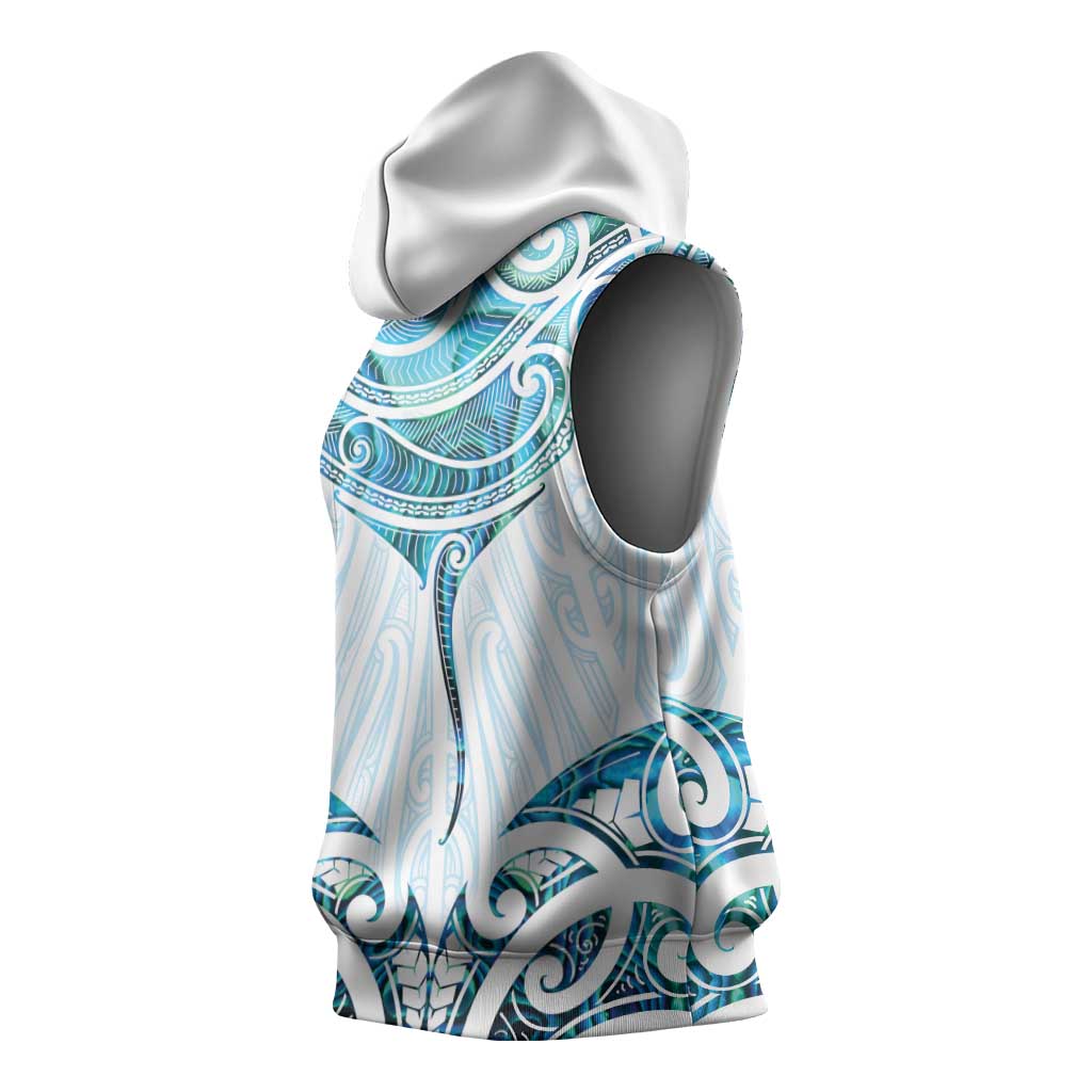 New Zealand Manta Ray Tattoo Sleeveless Hoodie Aotearoa Maori Haehae Paua Shell LT14 - Polynesian Pride