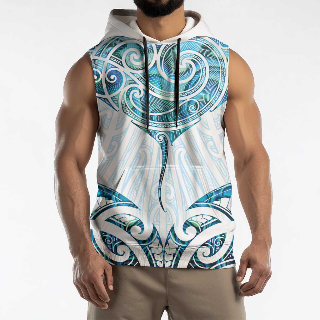 New Zealand Manta Ray Tattoo Sleeveless Hoodie Aotearoa Maori Haehae Paua Shell LT14 - Polynesian Pride
