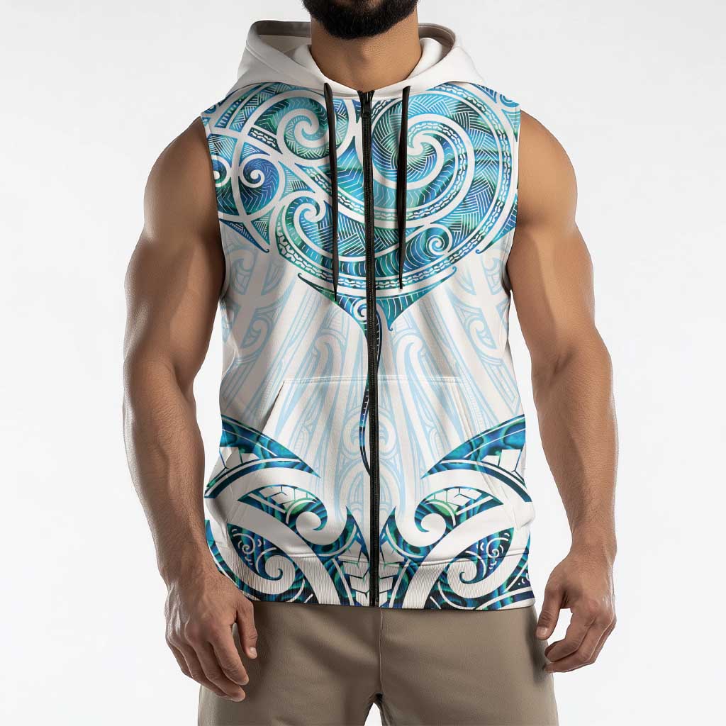 New Zealand Manta Ray Tattoo Sleeveless Zip Hoodie Aotearoa Maori Haehae Paua Shell LT14 - Polynesian Pride