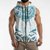 New Zealand Manta Ray Tattoo Sleeveless Zip Hoodie Aotearoa Maori Haehae Paua Shell LT14 - Polynesian Pride