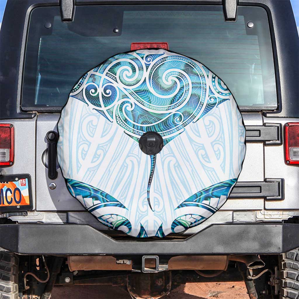 New Zealand Manta Ray Tattoo Spare Tire Cover Aotearoa Maori Haehae Paua Shell LT14 White - Polynesian Pride