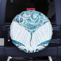 New Zealand Manta Ray Tattoo Spare Tire Cover Aotearoa Maori Haehae Paua Shell LT14 No hole White - Polynesian Pride