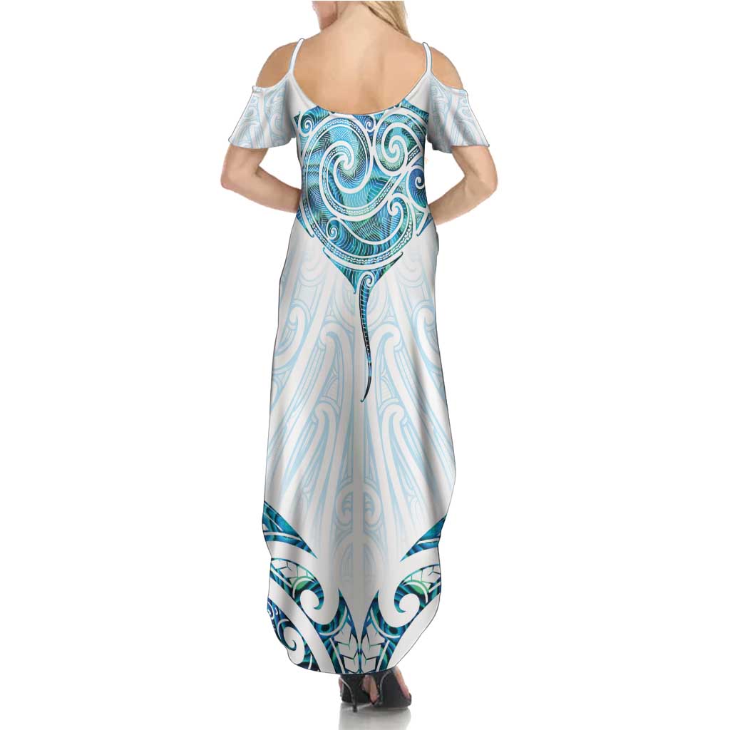 New Zealand Manta Ray Tattoo Summer Maxi Dress Aotearoa Maori Haehae Paua Shell LT14 - Polynesian Pride