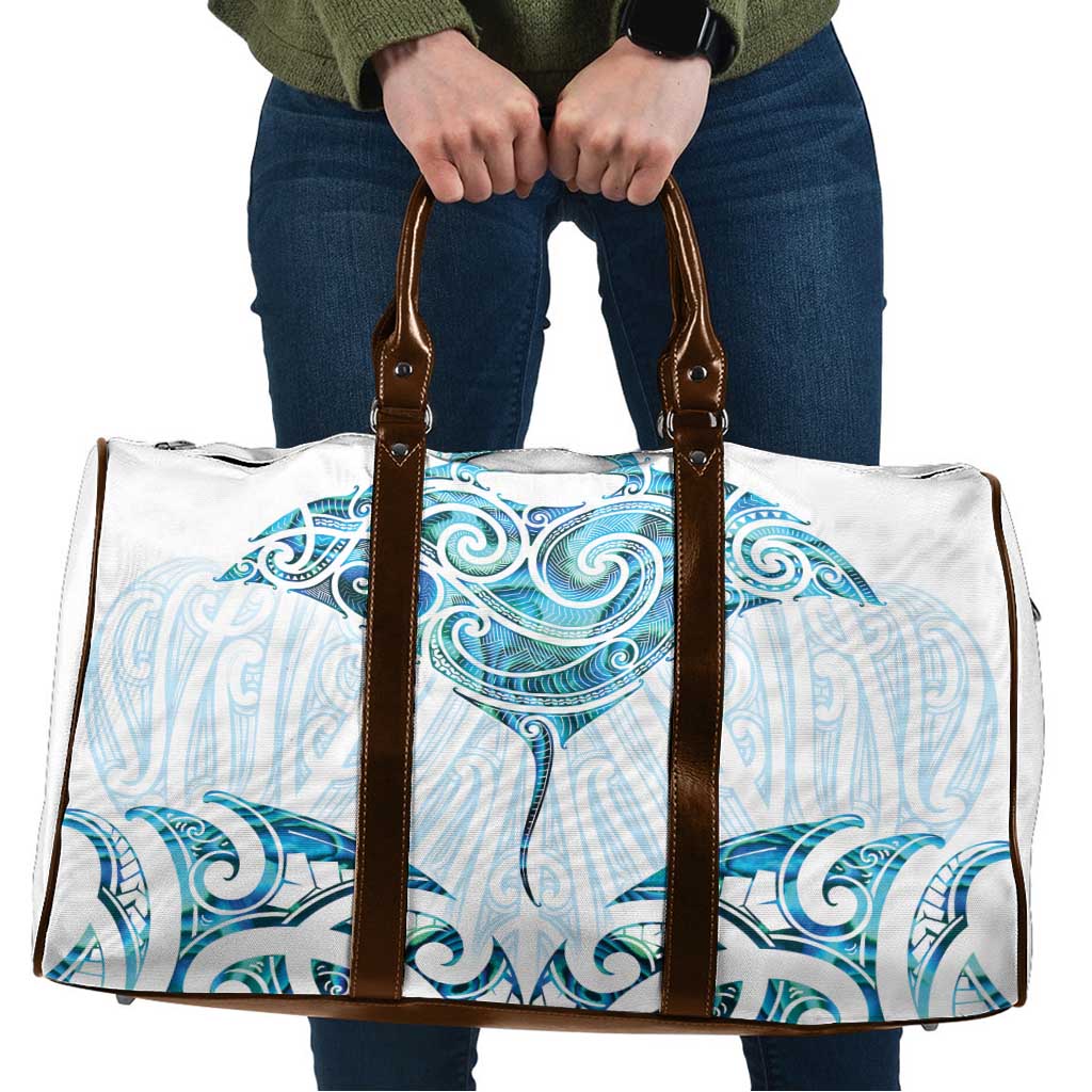 New Zealand Manta Ray Tattoo Travel Bag Aotearoa Maori Haehae Paua Shell LT14 White - Polynesian Pride