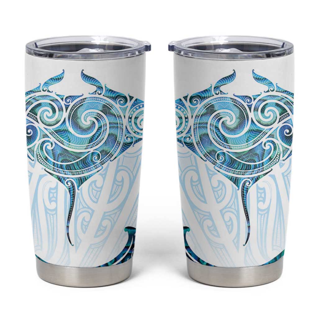New Zealand Manta Ray Tattoo Tumbler Cup Aotearoa Maori Haehae Paua Shell LT14 White - Polynesian Pride