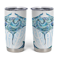 New Zealand Manta Ray Tattoo Tumbler Cup Aotearoa Maori Haehae Paua Shell LT14 White - Polynesian Pride