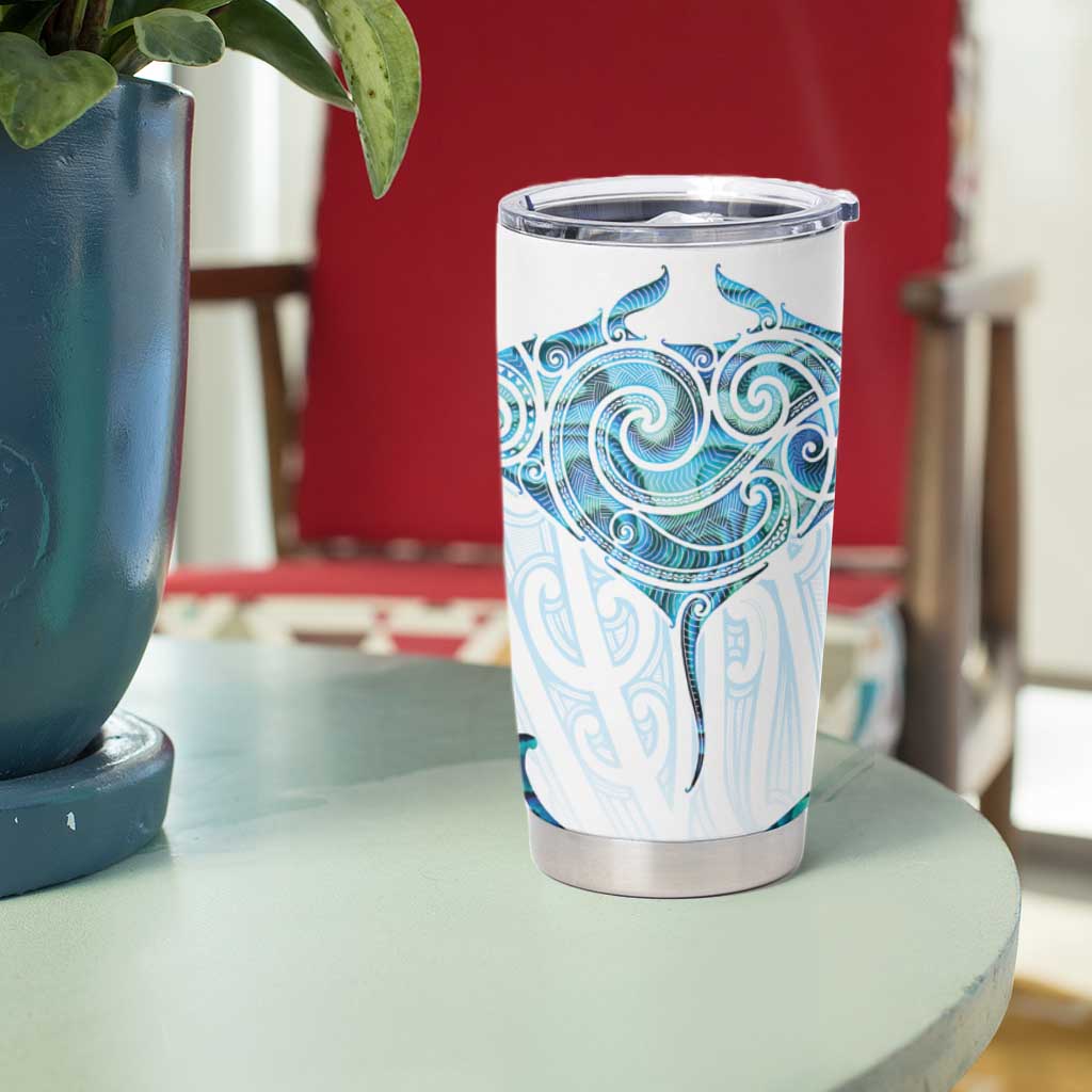 New Zealand Manta Ray Tattoo Tumbler Cup Aotearoa Maori Haehae Paua Shell LT14 - Polynesian Pride