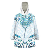 New Zealand Manta Ray Tattoo Wearable Blanket Hoodie Aotearoa Maori Haehae Paua Shell LT14 One Size White - Polynesian Pride