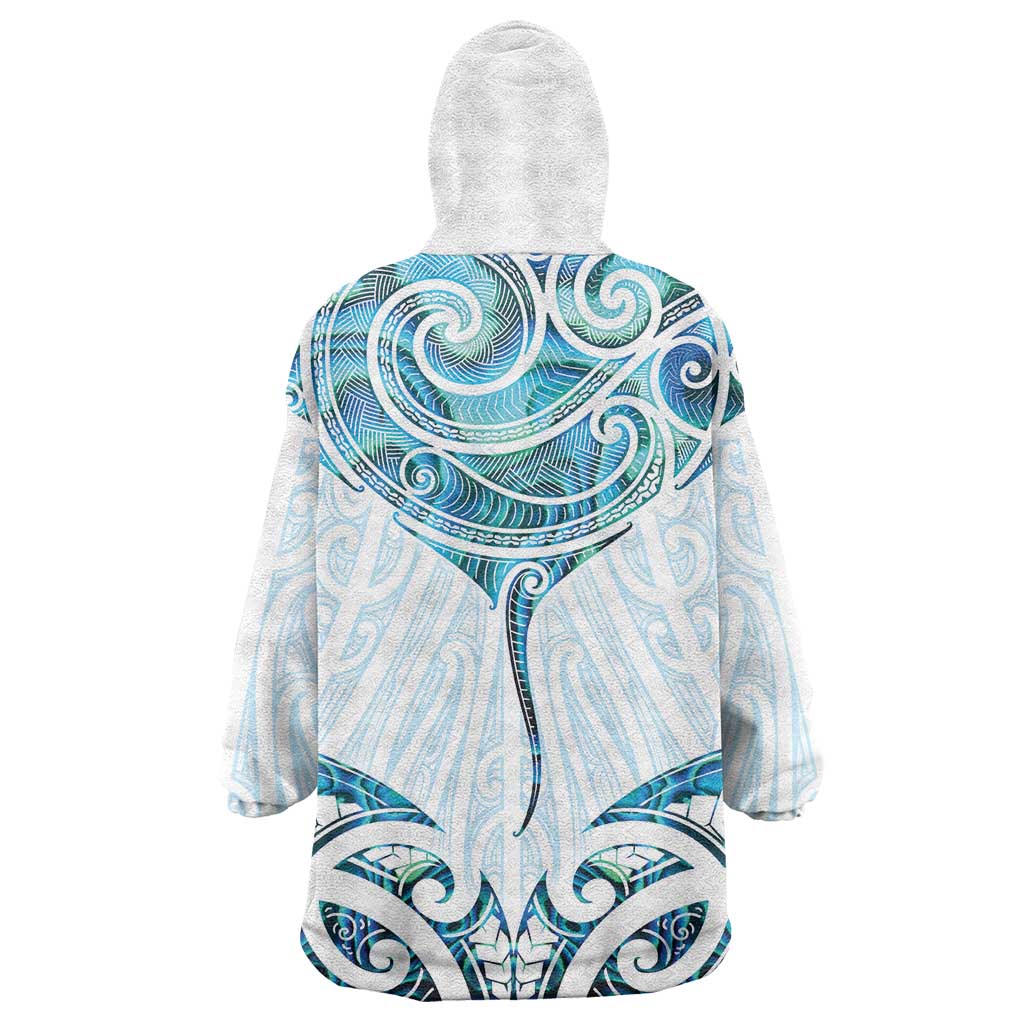 New Zealand Manta Ray Tattoo Wearable Blanket Hoodie Aotearoa Maori Haehae Paua Shell LT14 - Polynesian Pride