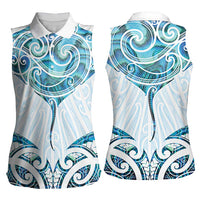 New Zealand Manta Ray Tattoo Women Sleeveless Polo Shirt Aotearoa Maori Haehae Paua Shell LT14 - Polynesian Pride
