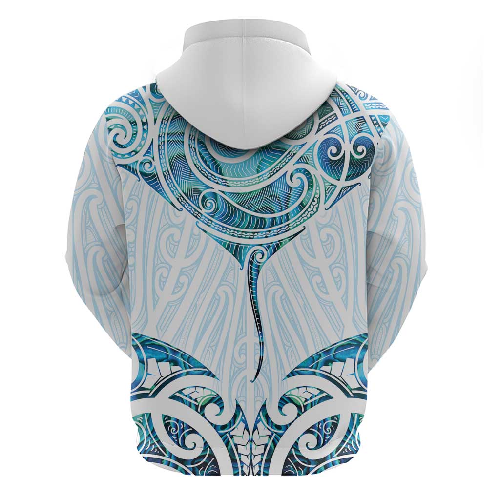 New Zealand Manta Ray Tattoo Zip Hoodie Aotearoa Maori Haehae Paua Shell LT14 - Polynesian Pride