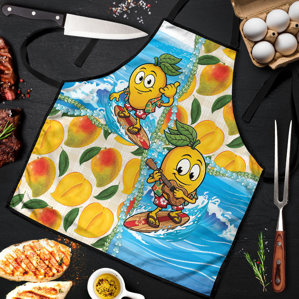 Aloha Hawaii Summer Apron Hawaiian Lei Surfing Mango Palaka Motifs LT14 Blue - Polynesian Pride