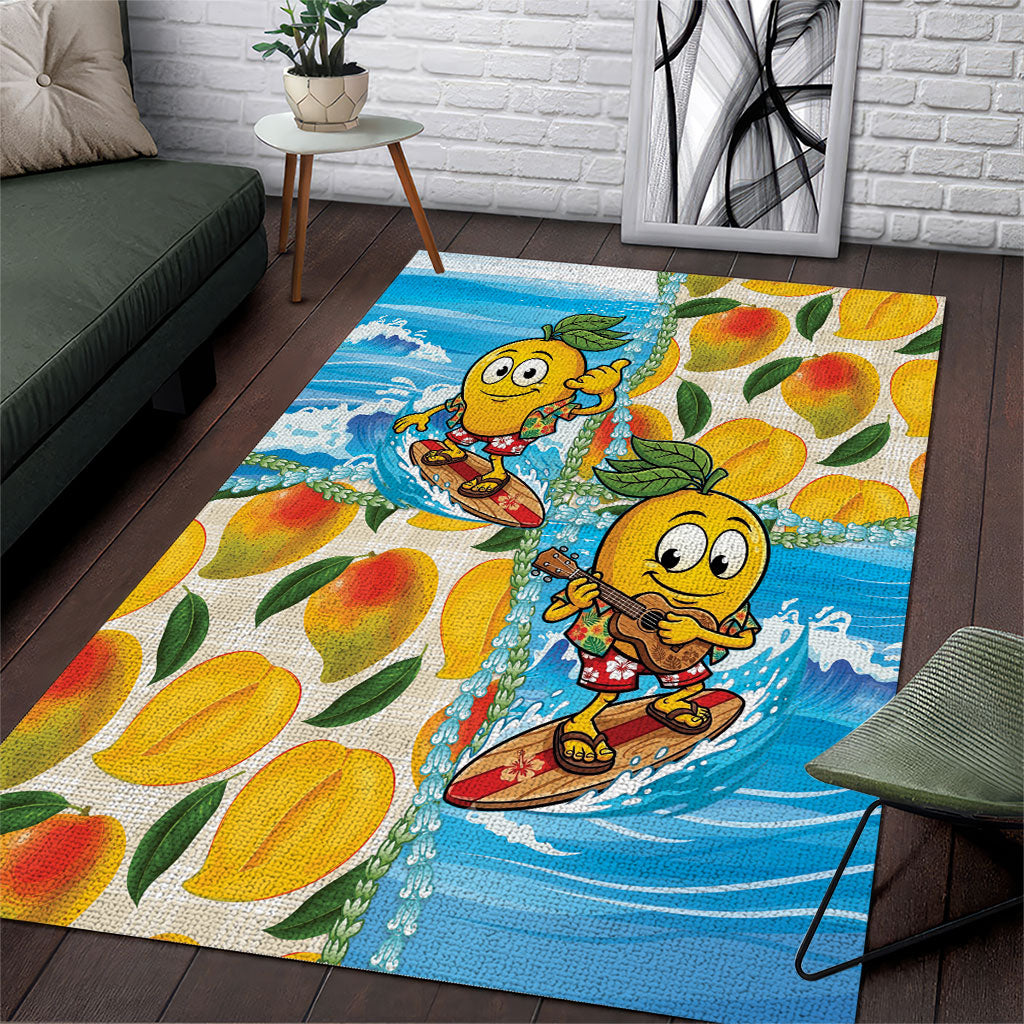 Aloha Hawaii Summer Area Rug Hawaiian Lei Surfing Mango Palaka Motifs LT14 Blue - Polynesian Pride