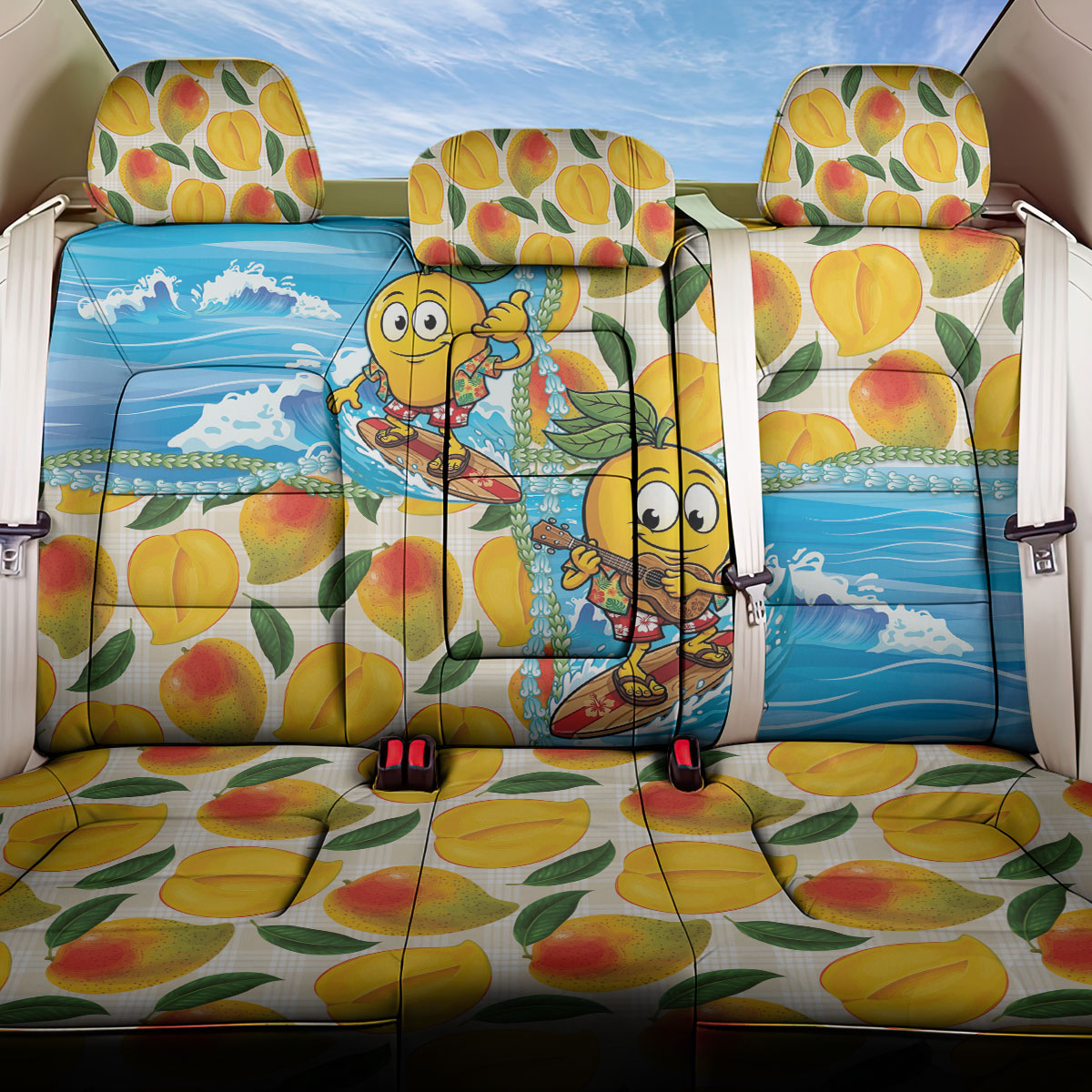 Aloha Hawaii Summer Back Car Seat Cover Hawaiian Lei Surfing Mango Palaka Motifs LT14 One Size Blue - Polynesian Pride