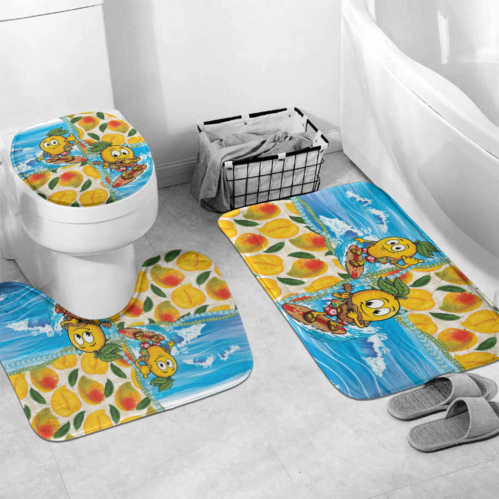 Aloha Hawaii Summer Bathroom Set Hawaiian Lei Surfing Mango Palaka Motifs LT14 Mat Set Only (3 pcs) One Size Blue - Polynesian Pride