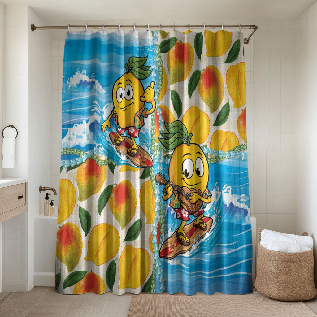 Aloha Hawaii Summer Bathroom Set Hawaiian Lei Surfing Mango Palaka Motifs LT14 Shower Curtain Only Blue - Polynesian Pride