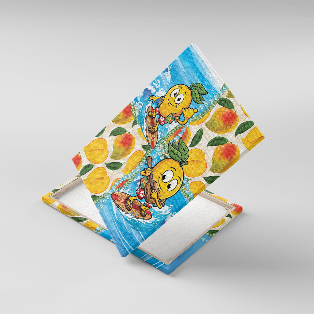 Aloha Hawaii Summer Canvas Wall Art Hawaiian Lei Surfing Mango Palaka Motifs LT14 With Frame Blue - Polynesian Pride