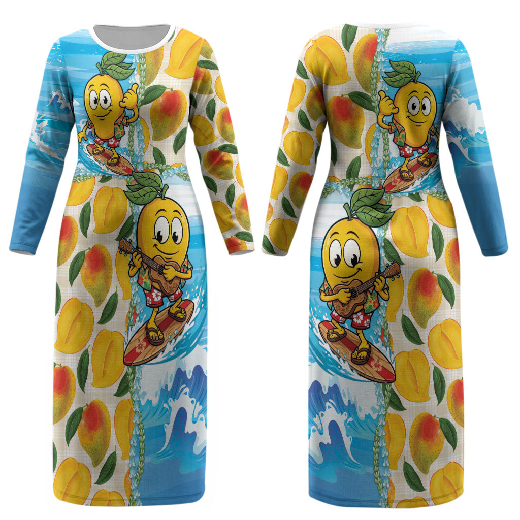 Aloha Hawaii Summer Couples Matching Long Sleeve Bodycon Dress and Long Sleeve Button Shirt Hawaiian Lei Surfing Mango Palaka Motifs LT14 - Polynesian Pride