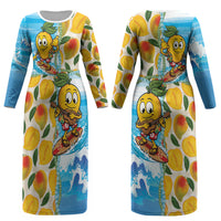 Aloha Hawaii Summer Couples Matching Long Sleeve Bodycon Dress and Long Sleeve Button Shirt Hawaiian Lei Surfing Mango Palaka Motifs LT14 - Polynesian Pride