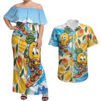 Aloha Hawaii Summer Couples Matching Off Shoulder Maxi Dress and Hawaiian Shirt Hawaiian Lei Surfing Mango Palaka Motifs LT14 Blue - Polynesian Pride