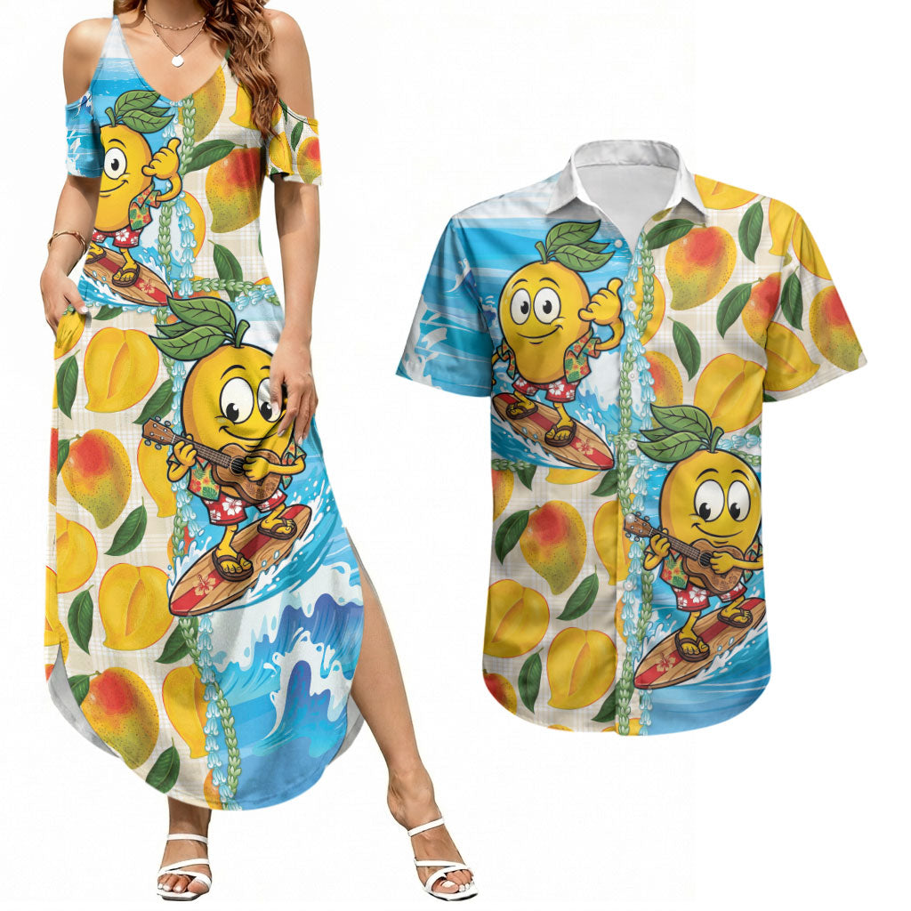 Aloha Hawaii Summer Couples Matching Summer Maxi Dress and Hawaiian Shirt Hawaiian Lei Surfing Mango Palaka Motifs LT14 Blue - Polynesian Pride