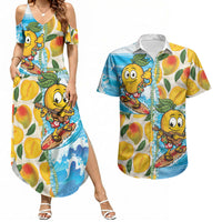 Aloha Hawaii Summer Couples Matching Summer Maxi Dress and Hawaiian Shirt Hawaiian Lei Surfing Mango Palaka Motifs LT14 Blue - Polynesian Pride