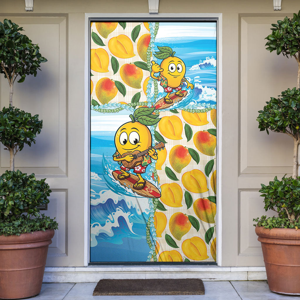 Aloha Hawaii Summer Door Cover Hawaiian Lei Surfing Mango Palaka Motifs LT14 Blue - Polynesian Pride