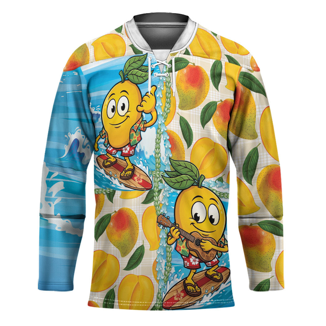 Aloha Hawaii Summer Hockey Jersey Hawaiian Lei Surfing Mango Palaka Motifs LT14 Unisex Blue - Polynesian Pride