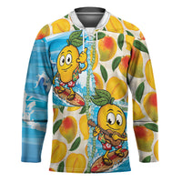 Aloha Hawaii Summer Hockey Jersey Hawaiian Lei Surfing Mango Palaka Motifs LT14 Unisex Blue - Polynesian Pride