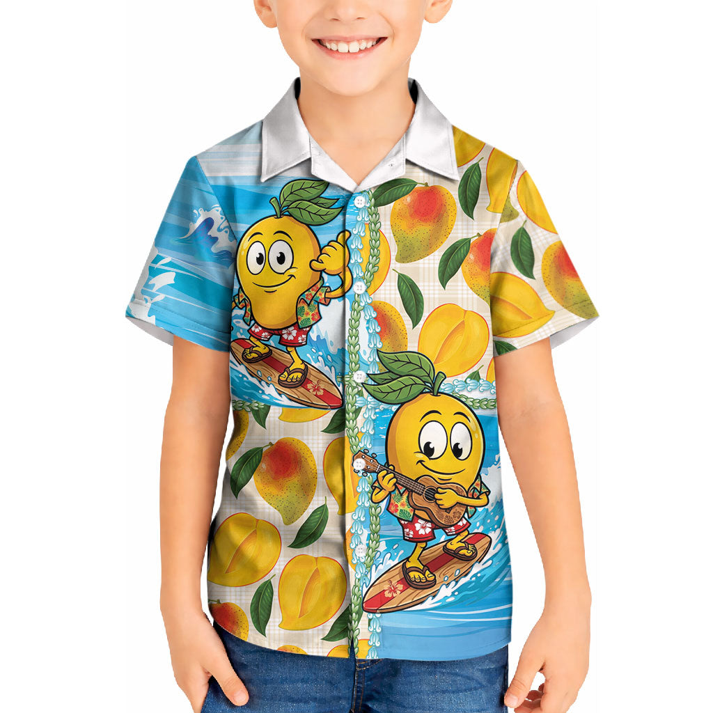 Aloha Hawaii Summer Kid Hawaiian Shirt Hawaiian Lei Surfing Mango Palaka Motifs LT14 Kid Blue - Polynesian Pride