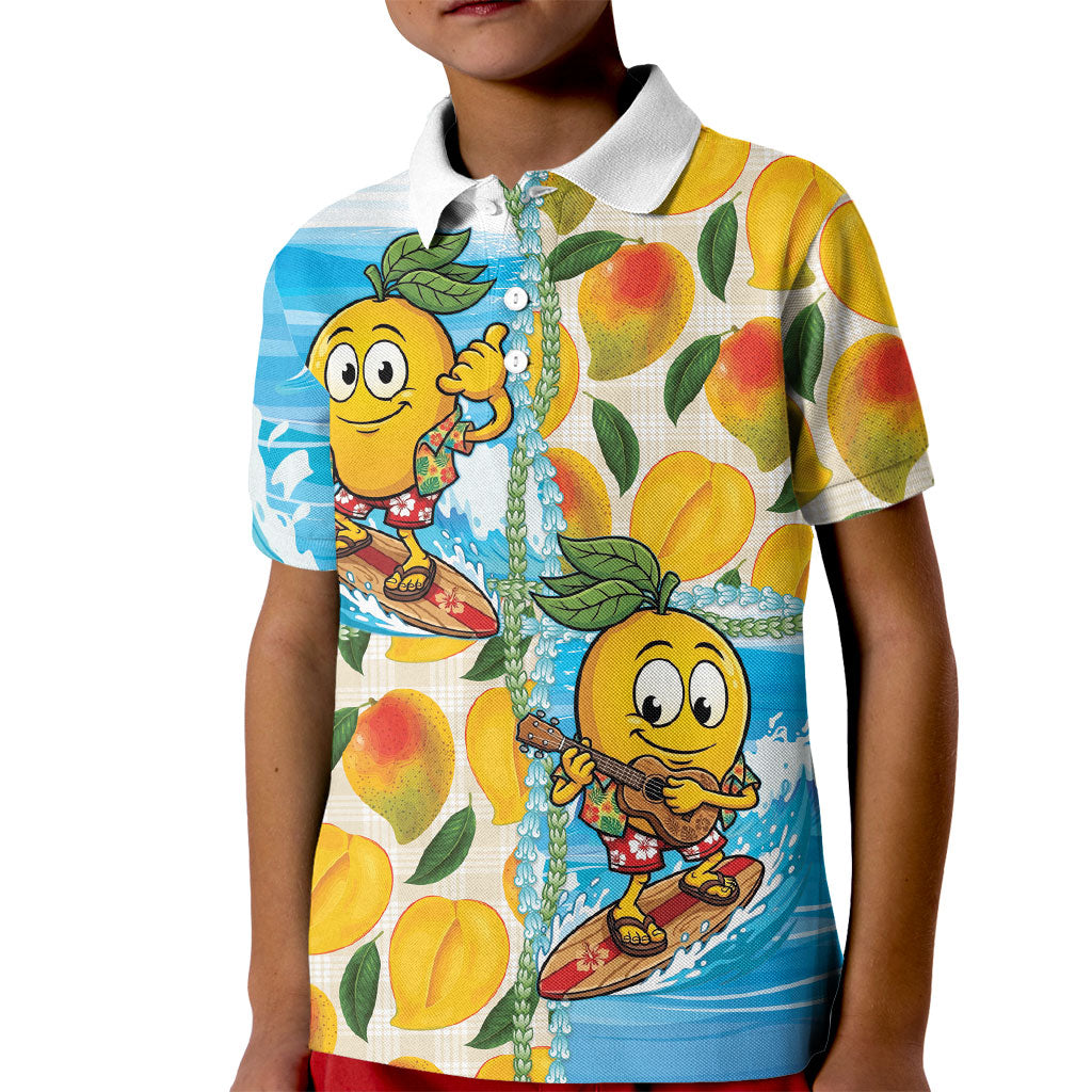 Aloha Hawaii Summer Kid Polo Shirt Hawaiian Lei Surfing Mango Palaka Motifs LT14 Kid Blue - Polynesian Pride
